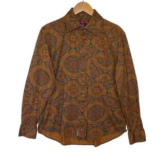 ROBERT GRAHAM Men’s Brown and Blue Paisley Cat’s-eye snap front shirt